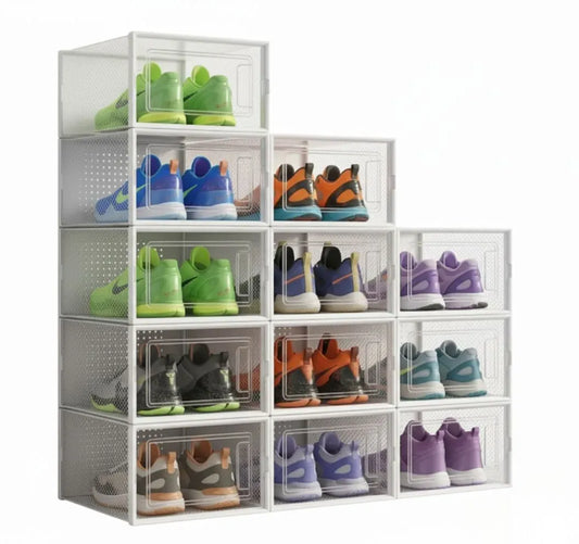 CARLA HOME 12-Pack Clear Shoe Storage Boxes - Stackable - White - Shoe Box Storage