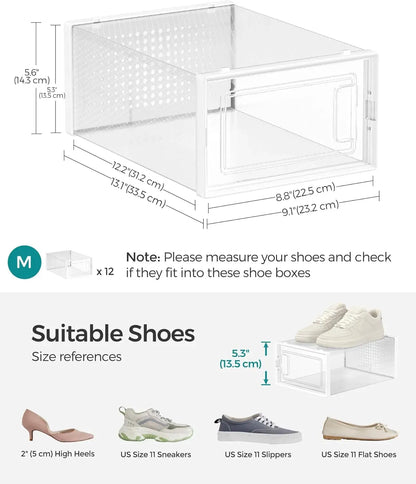 CARLA HOME 12-Pack Clear Shoe Storage Boxes - Stackable - White - Shoe Box Storage