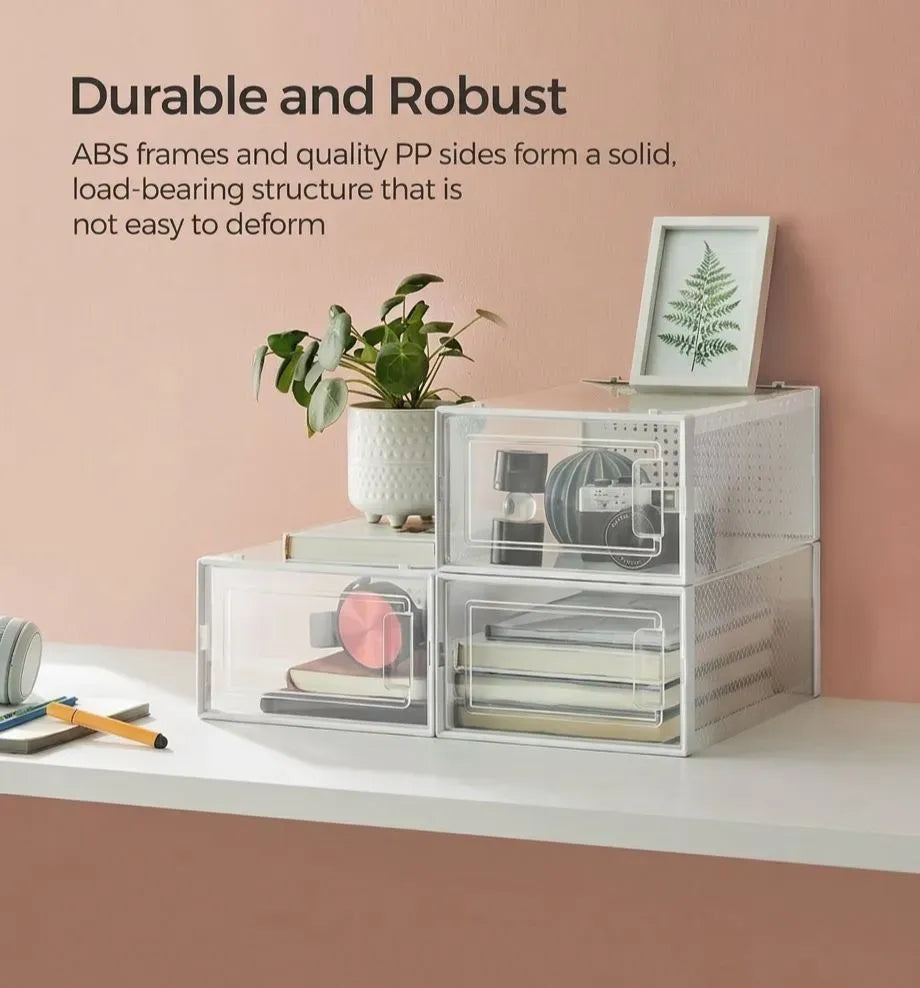 CARLA HOME 12-Pack Clear Shoe Storage Boxes - Stackable - White - Shoe Box Storage