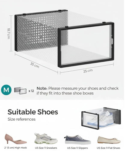 CARLA HOME 12-Pack Clear Stackable Shoe Storage Boxes - Black - Shoe Box Storage