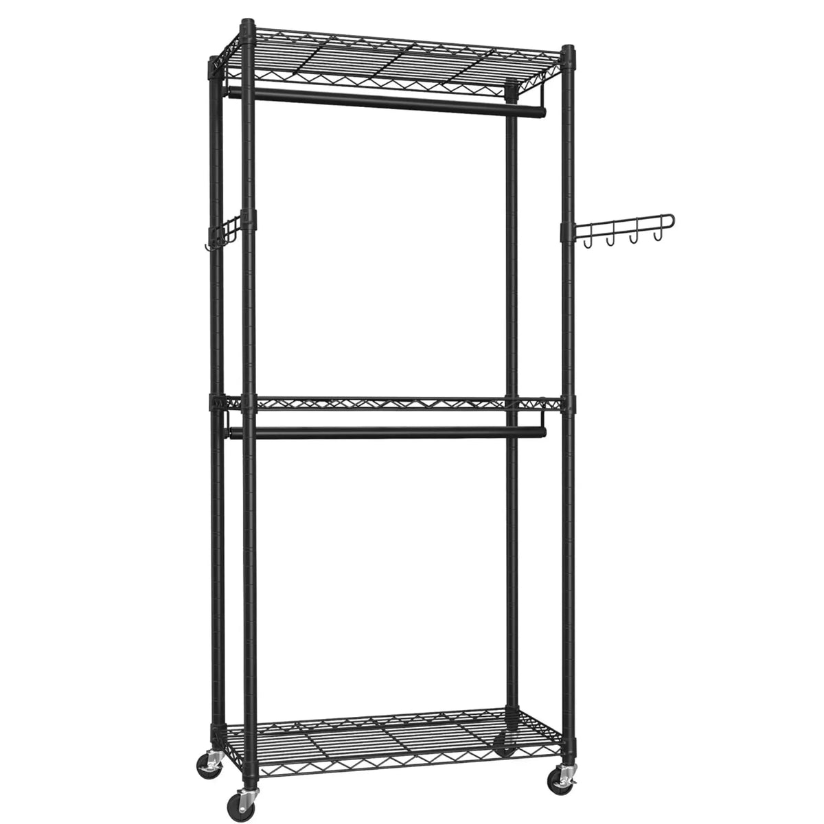 CARLA HOME Double Rail Garment Rack with Shelves - Rolling - Portable Wardrobe