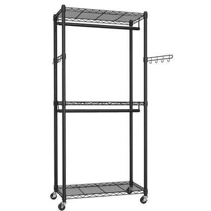 CARLA HOME Double Rail Garment Rack with Shelves - Rolling - Portable Wardrobe