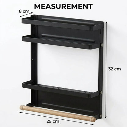 CARLA HOME Magnetic Refrigerator Spice Rack - 2 Tier Fridge Organiser - Black