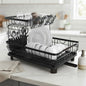 CARLA HOME 2 tier Dish Drying Rack with Drainboard & Utensil Holder for Kitchen (Black)