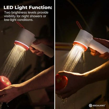 Social Hike Portable Camping Shower Head - Outdoor Rechargeable Pump LED Light