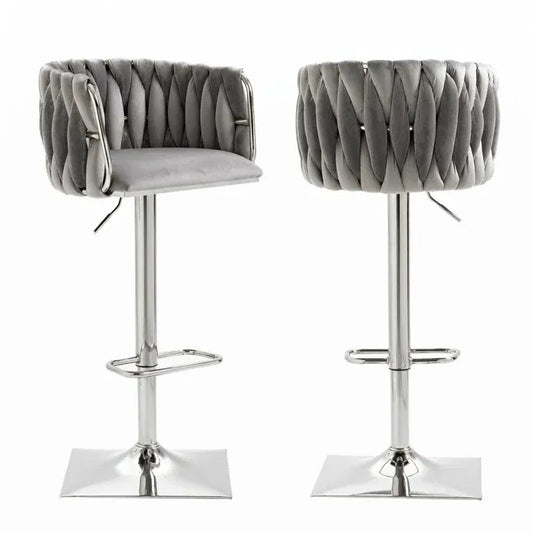 SERENITà Modern Velvet Breakfast Bar Stools Swivel Barstools Adjustable Counter Stools with Backrest (Silver-Grey)