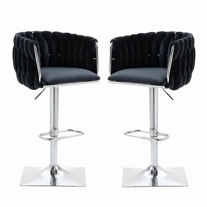 SERENITà Modern Velvet Breakfast Bar Stools Swivel Barstools Adjustable Counter Stools with Backrest (Silver-Black)
