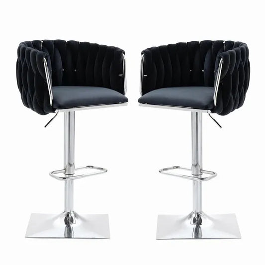 SERENITà Modern Velvet Breakfast Bar Stools Swivel Barstools Adjustable Counter Stools with Backrest (Silver-Black)