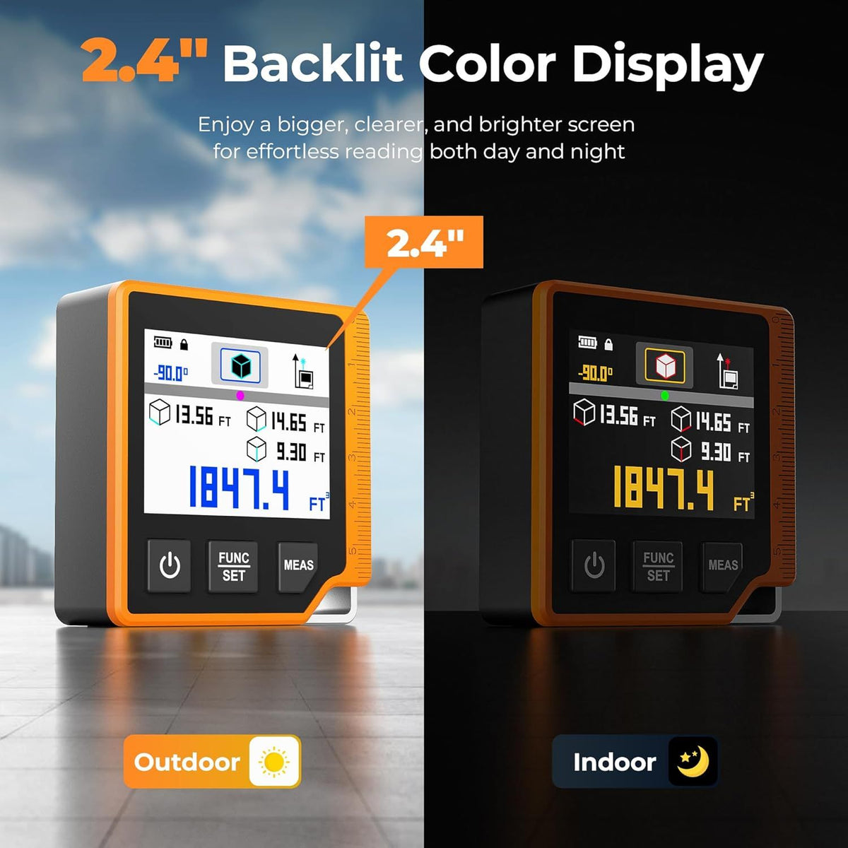 Laser Measuring Tool, 262ft Laser Measure with Digital Angle Finder & Level, Magnetic Rechargeable Laser Measurement Tool with 2.4'' Color Backlit Display, 6 Units, Length/Area/Volume/Pythagorean Mode