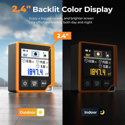 Laser Measuring Tool, 262ft Laser Measure with Digital Angle Finder & Level, Magnetic Rechargeable Laser Measurement Tool with 2.4'' Color Backlit Display, 6 Units, Length/Area/Volume/Pythagorean Mode