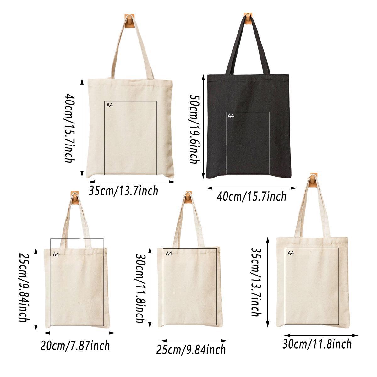 5PCS Canvas Tote Bag Cotton Blank DIY Shopping Shoulder Bags - Black 40*30*10cm