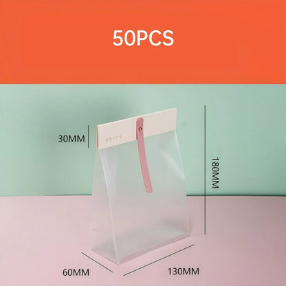 50pcs Transparent Snack Bags Biscuit Candy Bags Resealable Food Packaging - Pink