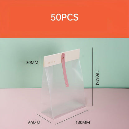 50pcs Transparent Snack Bags Biscuit Candy Bags Resealable Food Packaging - Pink