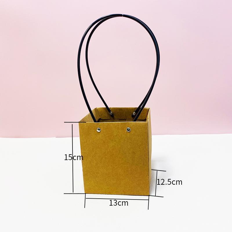 25x Kraft Paper Bag Flowers Waterproof Bouquet Basket Gift Box With Handle - 25PCS-Sq Small