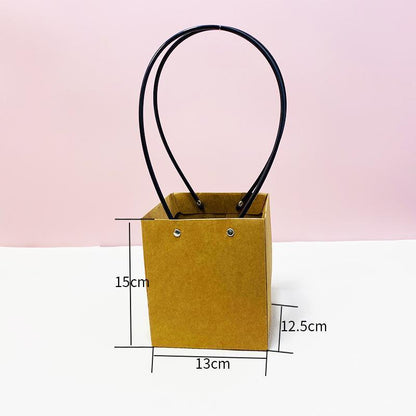 25x Kraft Paper Bag Flowers Waterproof Bouquet Basket Gift Box With Handle - 25PCS-Sq Small