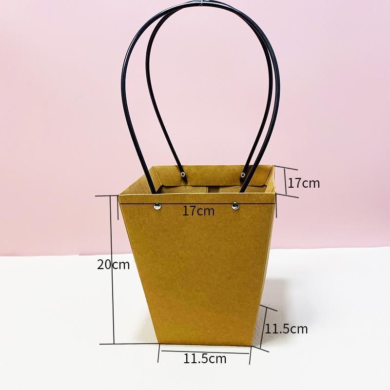 25x Kraft Paper Bag Flowers Waterproof Bouquet Basket Gift Box With Handle - 25PCS-Sq Big