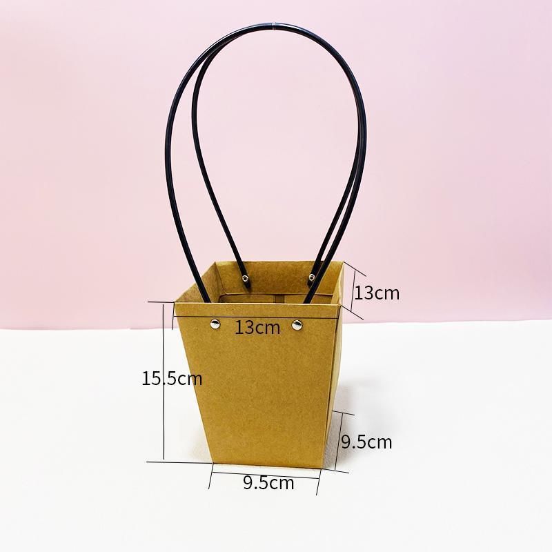 25x Kraft Paper Bag Flowers Waterproof Bouquet Basket Gift Box With Handle - 25PCS-Sq Big