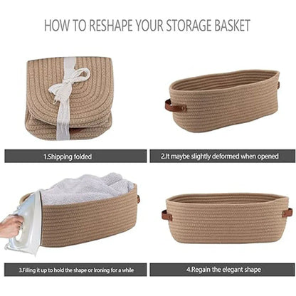 Oval Storage Basket with Handles Shelf Organiser Bin Laundry Toy Container - Khaki