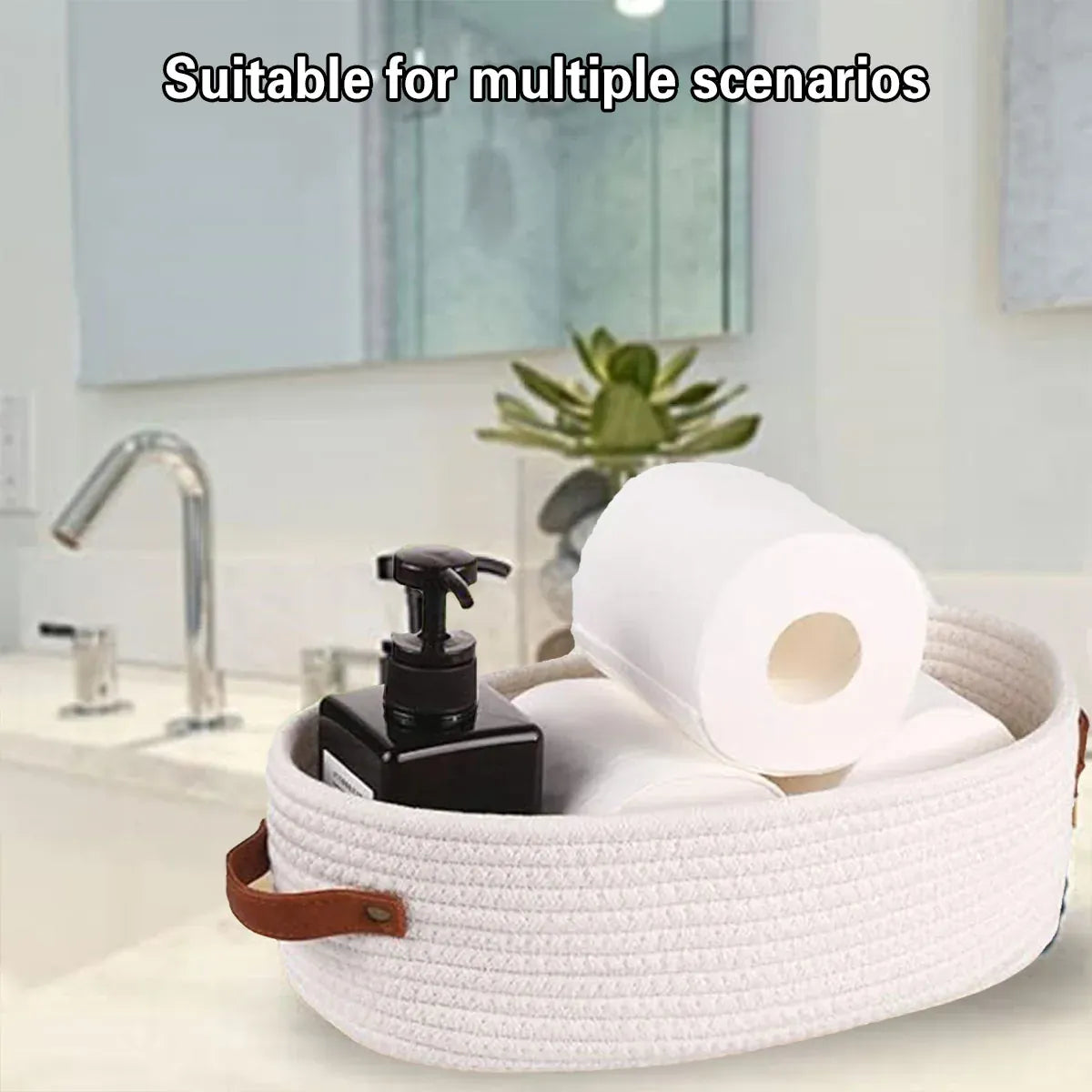 Oval Storage Basket with Handles Shelf Organiser Bin Laundry Toy Container - Khaki