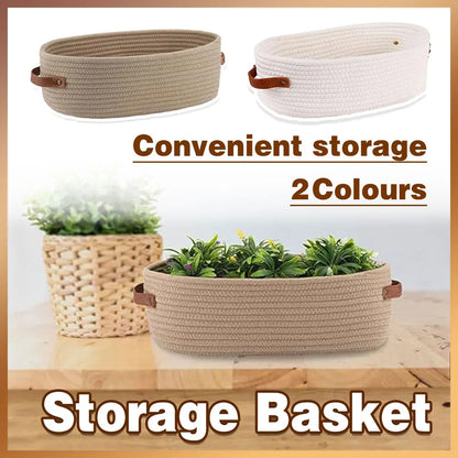 Oval Storage Basket with Handles Shelf Organiser Bin Laundry Toy Container - White