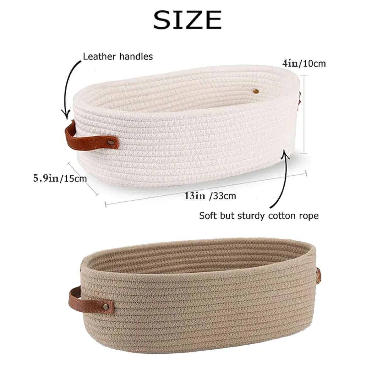 Oval Storage Basket with Handles Shelf Organiser Bin Laundry Toy Container - White