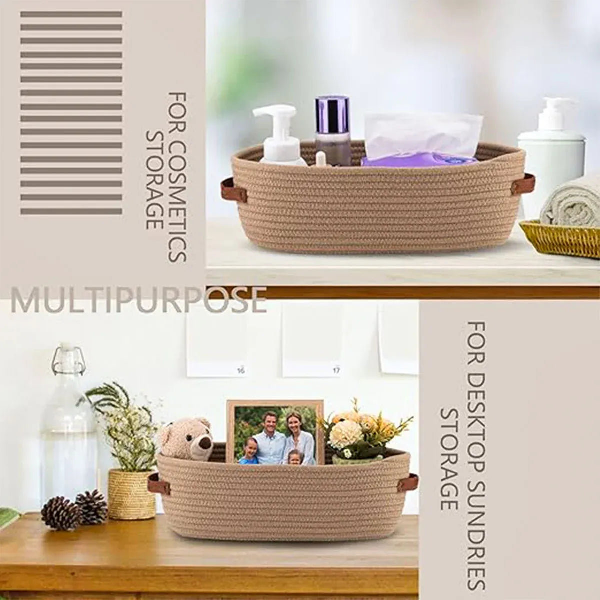 Oval Storage Basket with Handles Shelf Organiser Bin Laundry Toy Container - White