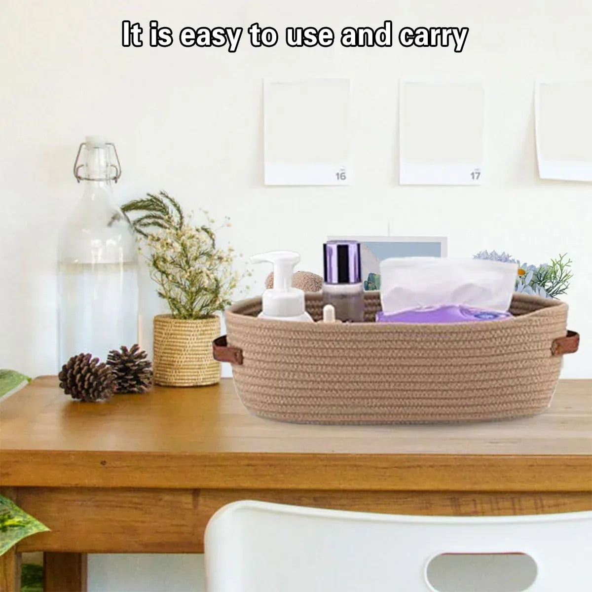 Oval Storage Basket with Handles Shelf Organiser Bin Laundry Toy Container - White