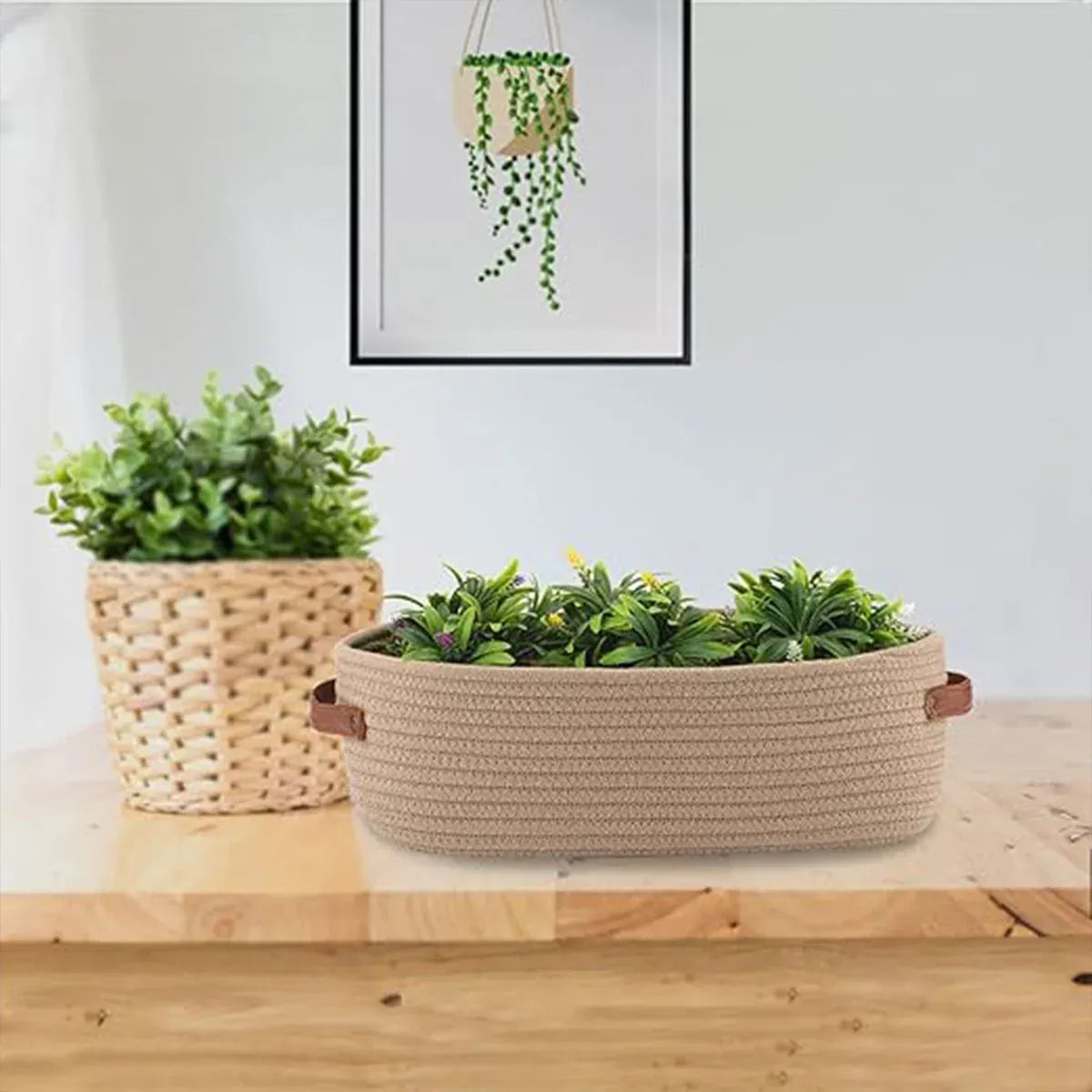 Oval Storage Basket with Handles Shelf Organiser Bin Laundry Toy Container - White