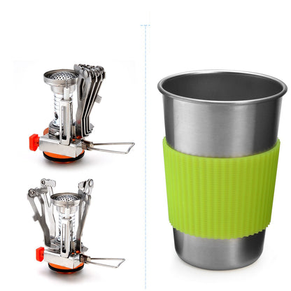 Complete Camping Cookware Set - Portable Pots, Cup, Spork, and Stove for Outdoor Adventures