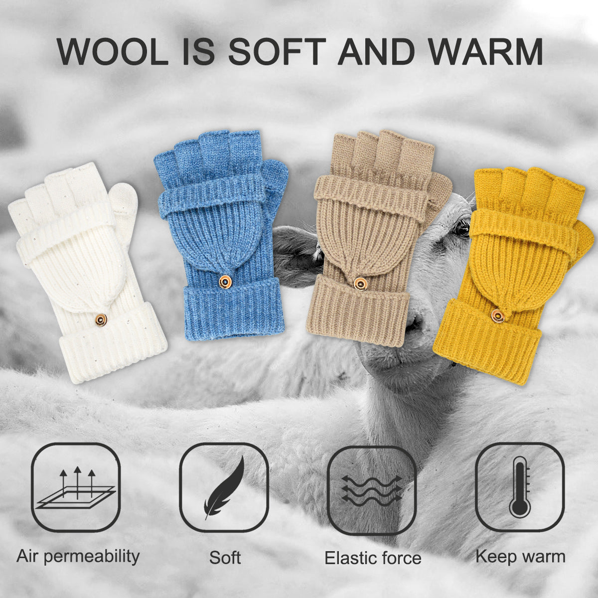 Purple Winter Convertible Mittens - Warm Knitted 2-in-1 Fingerless Gloves with Flip Top Cover for Cold Weather