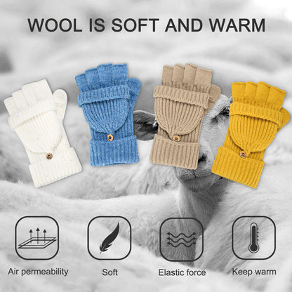 Pink Winter Convertible Mittens - Warm Knitted 2-in-1 Fingerless Gloves with Flip Top Cover for Cold Weather