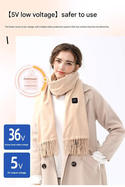 Gray Heated Scarf - Electric Warming Scarf, Winter Outdoor Essential (Without power bank)