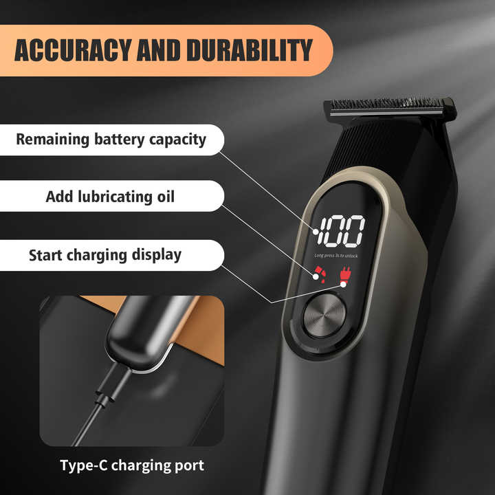 Grey 5-in-1 Digital Display Hair Clipper Set - Adjustable Multifunctional Trimmer for Hair, Beard, and Precision Grooming