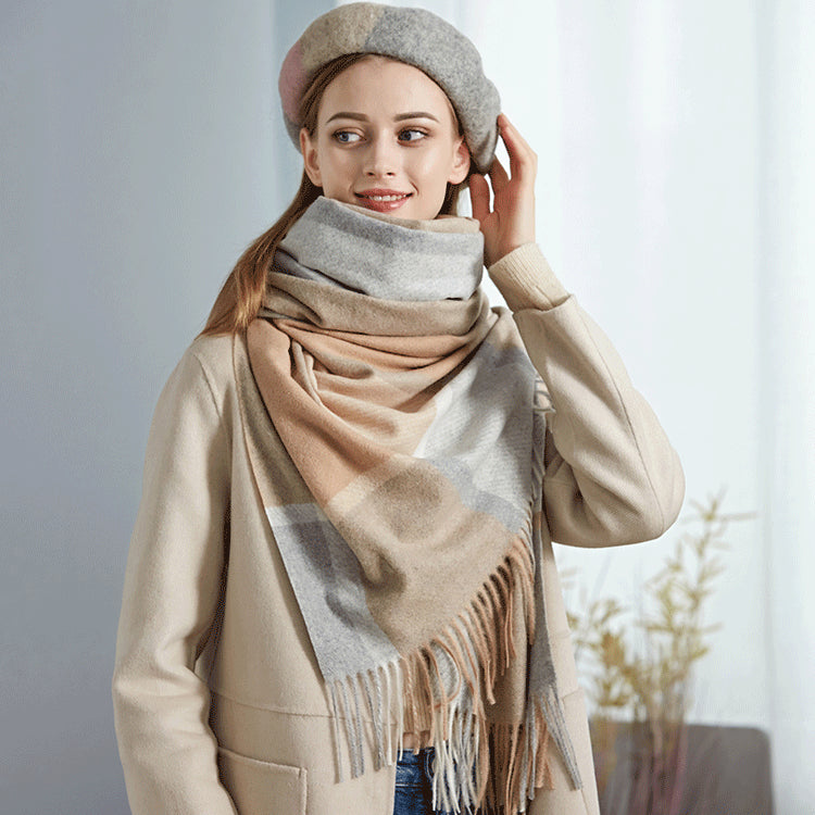 Cozy Color Block Fringe Scarf - Pink and Grey Shawl for Fall and Winter