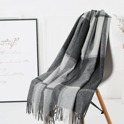 Cozy Color Block Fringe Scarf - Black and White Shawl for Fall and Winter