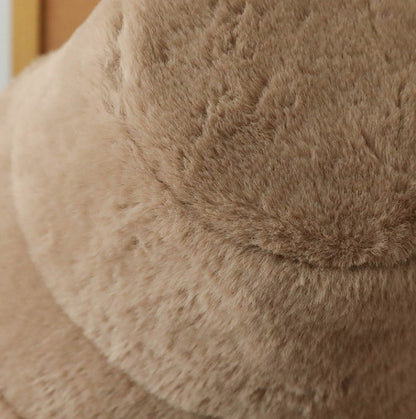 Plush Bucket Hat with Ear Flaps,Warm Furry Winter Hat in Khaki-One size (54-59cm) adjustable