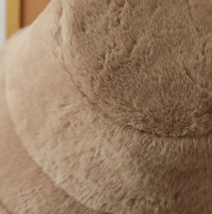Plush Bucket Hat with Ear Flaps,Warm Furry Winter Hat in Black-One size (54-59cm) adjustable