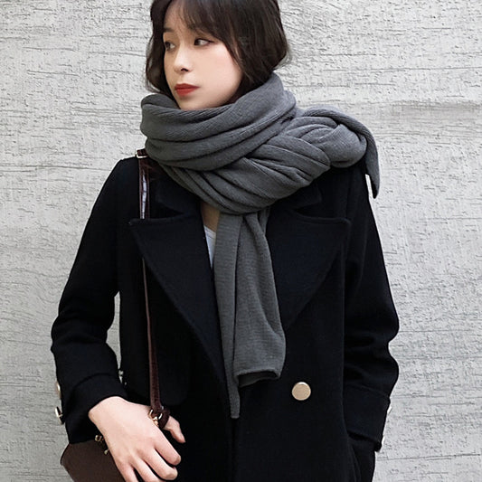 White Imitation Cashmere Solid Scarf - Warm Winter Shawl for Men and Women
