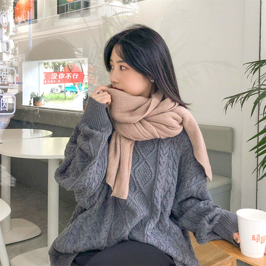 White Imitation Cashmere Solid Scarf - Warm Winter Shawl for Men and Women