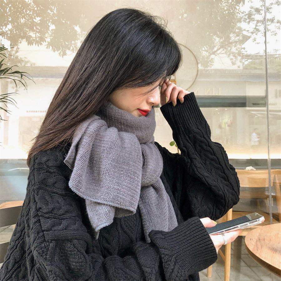White Imitation Cashmere Solid Scarf - Warm Winter Shawl for Men and Women