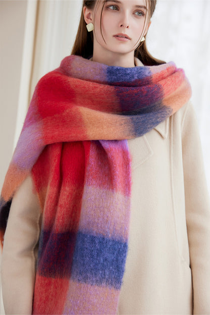 Winter Luxe Warm Oversized Scarf-Cozy Thick Plaid Wrap, European Chic Style(Orange-yellow plaid)