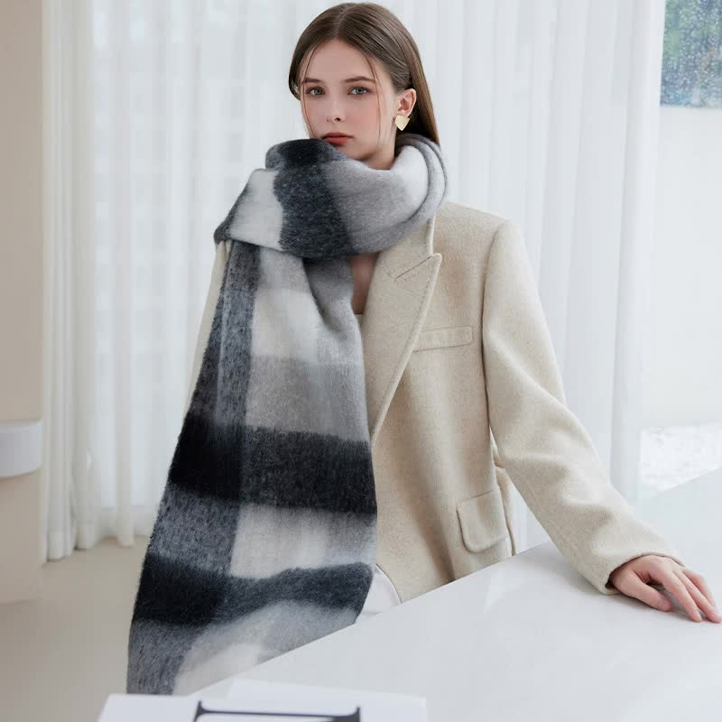 Winter Luxe Warm Oversized Scarf-Cozy Thick Plaid Wrap, European Chic Style(Yellow pink)
