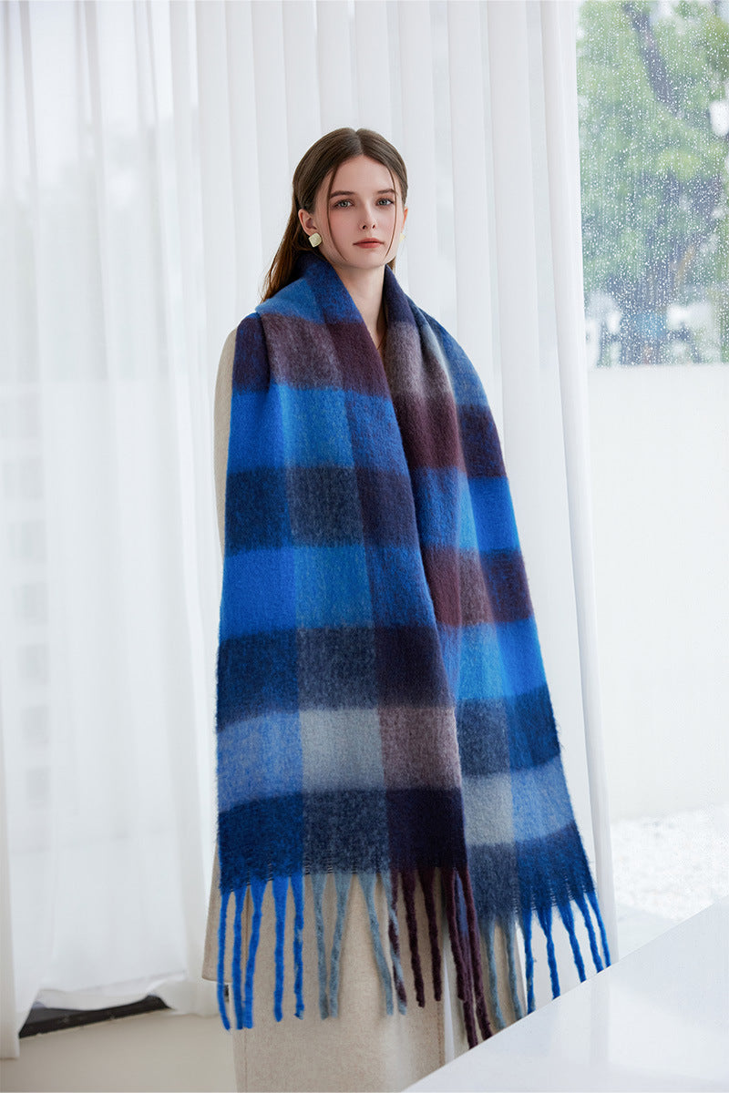 Winter Luxe Warm Oversized Scarf-Cozy Thick Plaid Wrap, European Chic Style(Yellow pink)