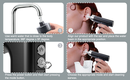 White Electric Earwax Irrigator Set - Gentle and effective earwax cleaner with collection basin and earplugs