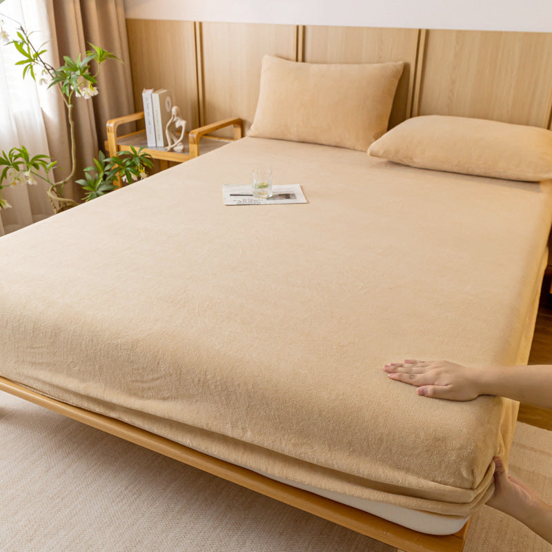 Khaki Plush Crystal Velvet Fitted Sheet - Ultra Soft, Warm & Thick for Winter (153x203+36cm)