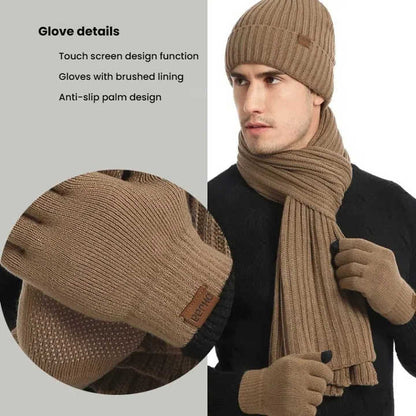 Navy Blue Men's 3-Piece Winter Warm Ribbed Knit Beanie Hat Scarf and Gloves Set
