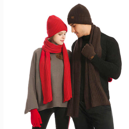 Navy Blue Men's 3-Piece Winter Warm Ribbed Knit Beanie Hat Scarf and Gloves Set