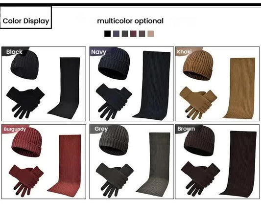 Dark Grey Men's 3-Piece Winter Warm Ribbed Knit Beanie Hat Scarf and Gloves Set