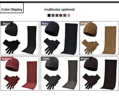 Light Grey Men's 3-Piece Winter Warm Ribbed Knit Beanie Hat Scarf and Gloves Set