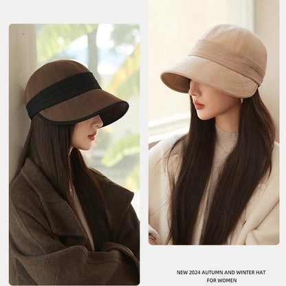 Coffee Elegant Warm Bucket Hat - Minimalist Color Block Design, Face-Slimming Style for Autumn & Winter